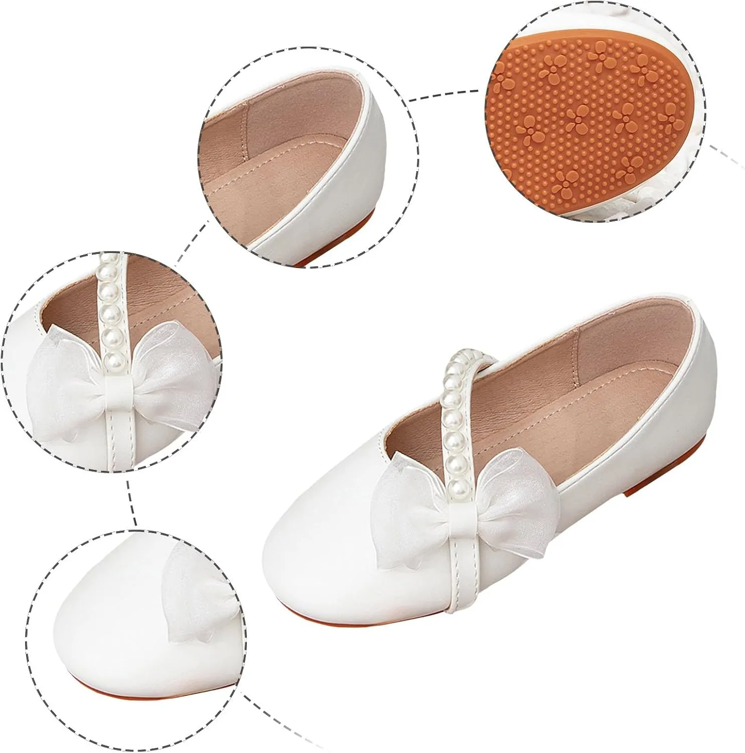 Girls White Shoes Round Toe Cute Children's Shoes Little Girl Bow Pearl Flat Summer Sandals for Toddler Girl