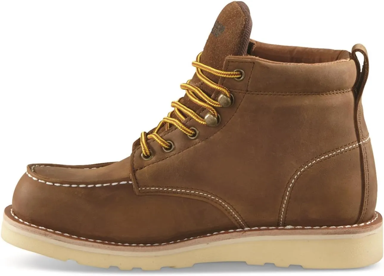 Guide Gear 6 Wedge Moc Toe Work Boots for Men, Leather Construction Ankle Shoes, Moisture-Wicking Lining