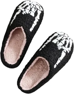 Halloween Skeleton Fingers Cozy Slippers, Spooky Comfy Autumn Winter Slippers, Fuzzy Plush Winter Indoor Outdoor
