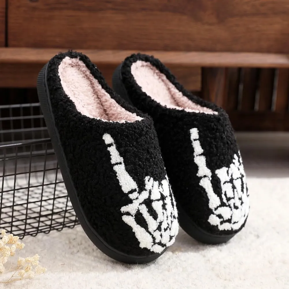 Halloween Skeleton Fingers Cozy Slippers, Spooky Comfy Autumn Winter Slippers, Fuzzy Plush Winter Indoor Outdoor