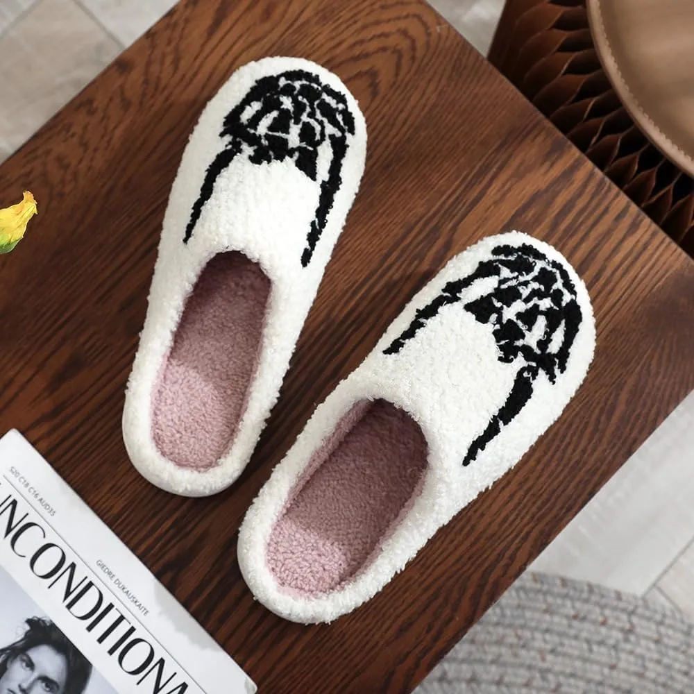 Halloween Skeleton Fingers Cozy Slippers, Spooky Comfy Autumn Winter Slippers, Fuzzy Plush Winter Indoor Outdoor