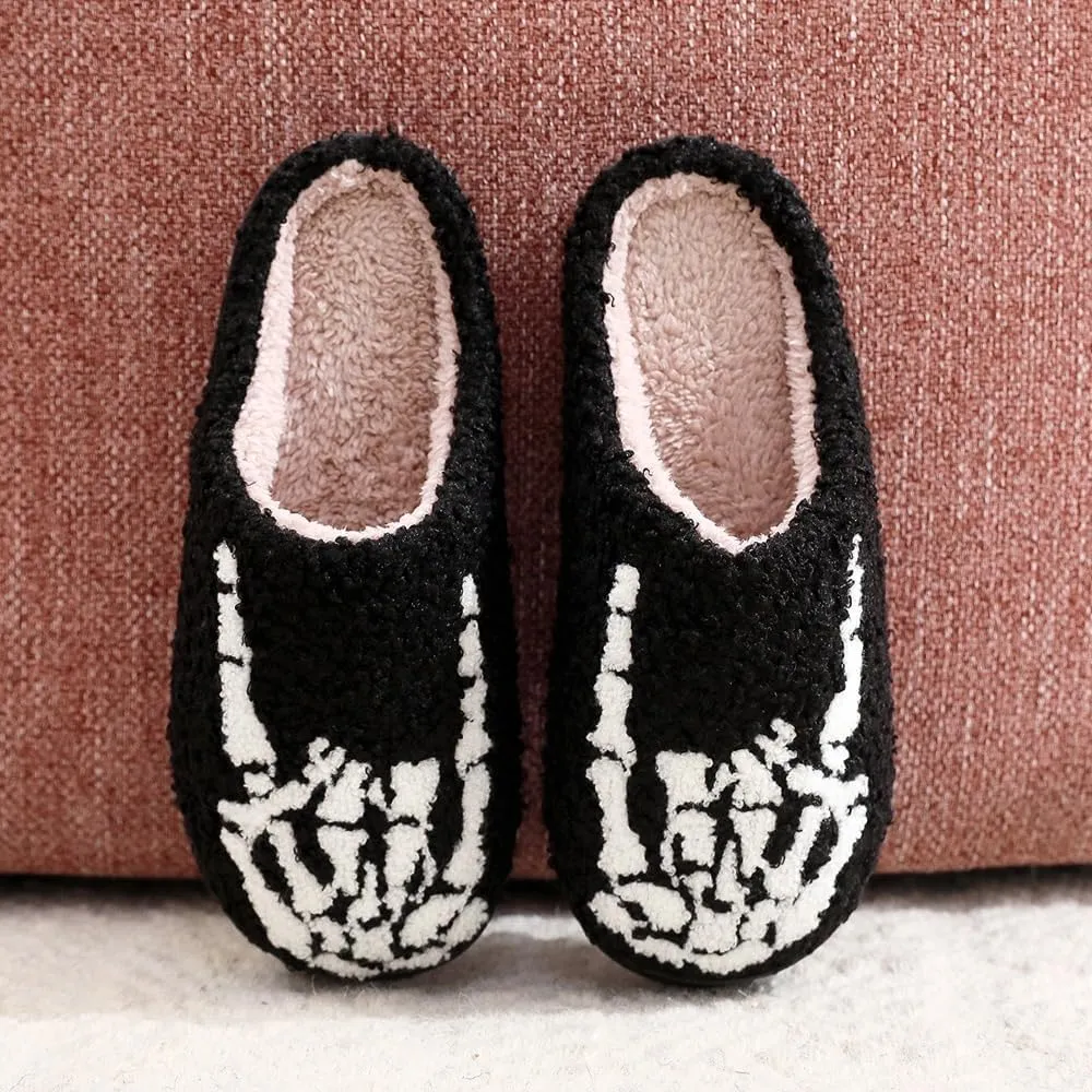 Halloween Skeleton Fingers Cozy Slippers, Spooky Comfy Autumn Winter Slippers, Fuzzy Plush Winter Indoor Outdoor