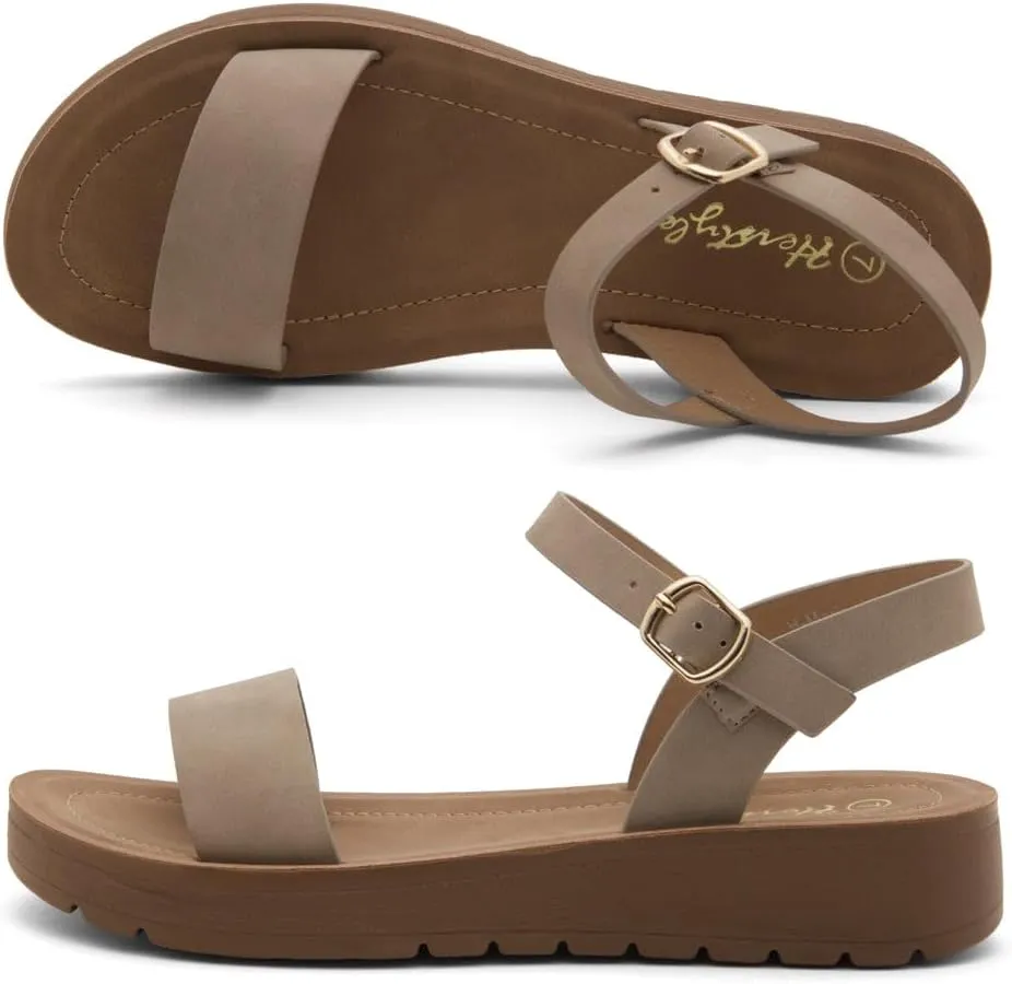 Herstyle Womens Flat Sandals  One Band Ankle Strap Dressy Casual Sandals with Cushioned Footbed | Comfortable Open Toe Walking Shoes for Summer & Daily Wear