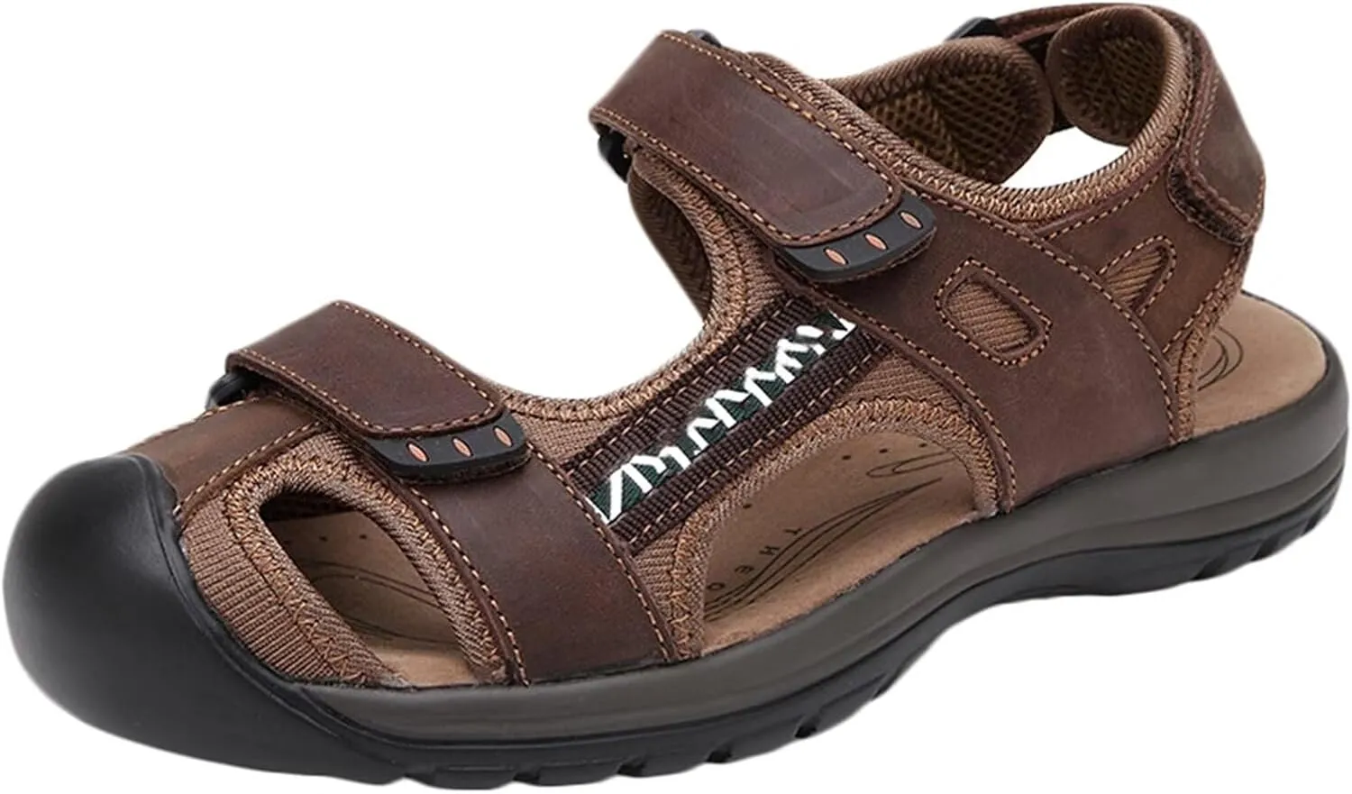 HNVAVQ Men Closed Toe Walking Sandals Leather Sports Outdoor Sandals Water Shoes Summer Holidays Beach Sandals Fisherman Sandals