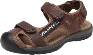 HNVAVQ Men Closed Toe Walking Sandals Leather Sports Outdoor Sandals Water Shoes Summer Holidays Beach Sandals Fisherman Sandals