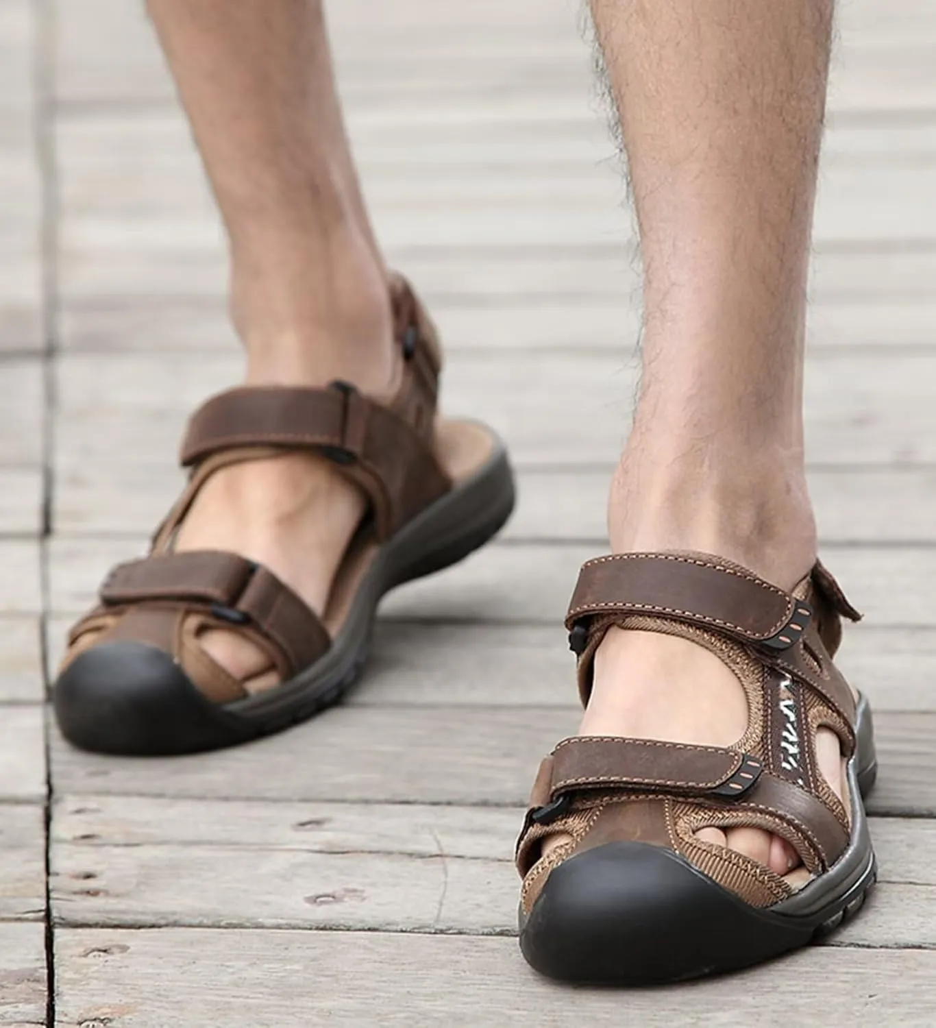 HNVAVQ Men Closed Toe Walking Sandals Leather Sports Outdoor Sandals Water Shoes Summer Holidays Beach Sandals Fisherman Sandals