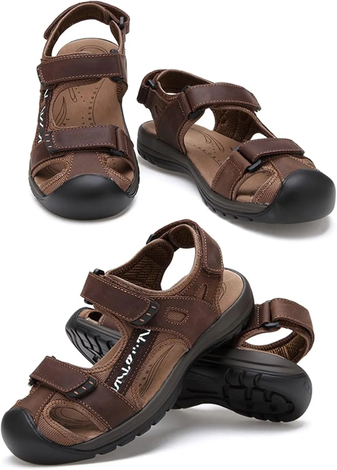 HNVAVQ Men Closed Toe Walking Sandals Leather Sports Outdoor Sandals Water Shoes Summer Holidays Beach Sandals Fisherman Sandals