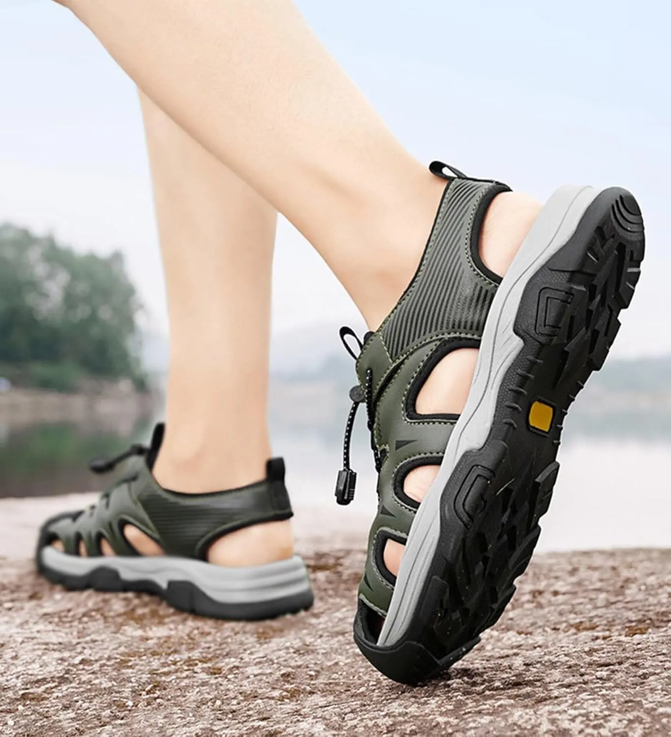 HNVAVQ Men's Athletic Sports Sandals Closed Toe Outdoor Summer Walking Sandals Beach Fisherman Water Shoes