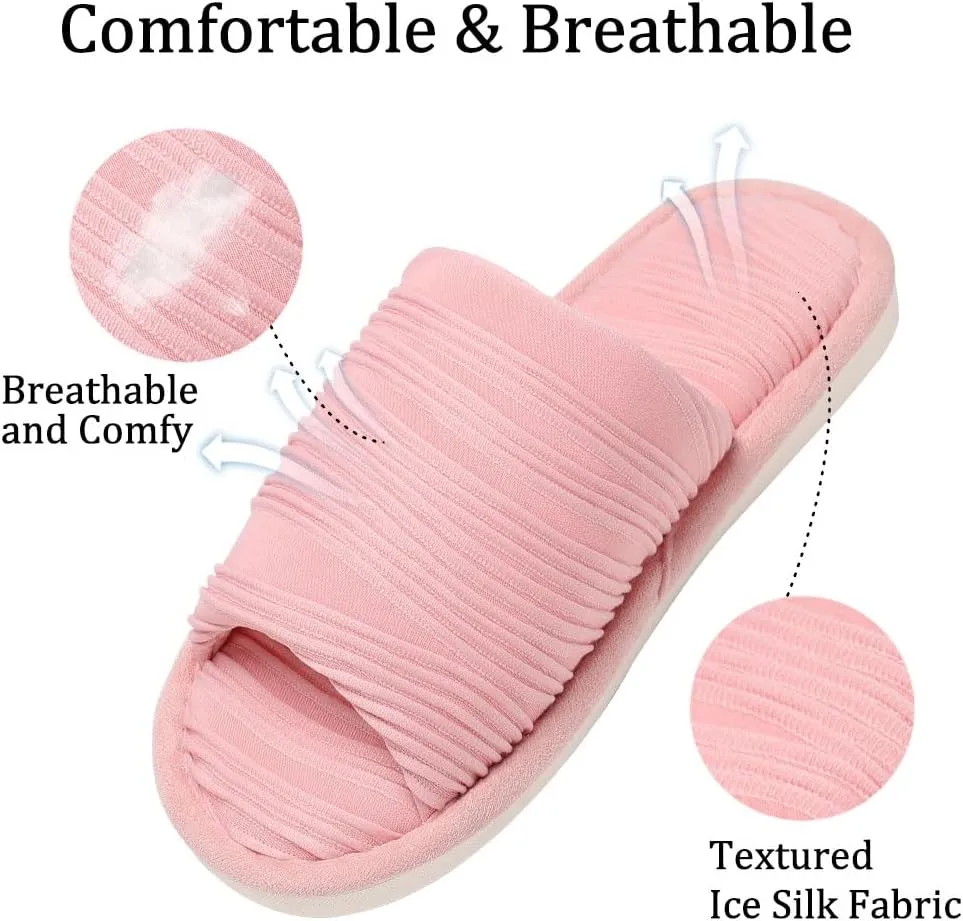 House Slippers for Women Comfy Breathable House Shoes with Memory foam Open Toe design for Summer Indoor and Bedroom Size 7 8 Gifts for Mom Womens