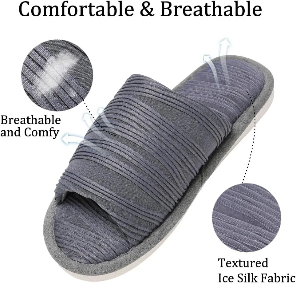 House Slippers for Women Comfy Breathable House Shoes with Memory foam Open Toe design for Summer Indoor and Bedroom Size 7 8 Gifts for Mom Womens