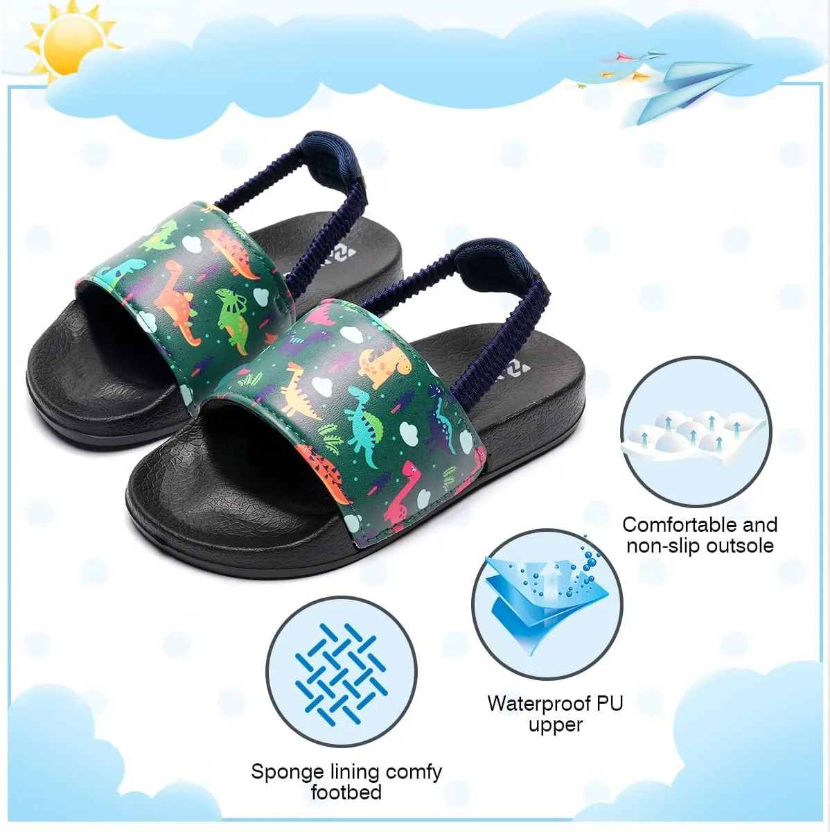 IceUnicorn Kids Girls Slide Sandals Toddler Slippers Boys Non-slip Summer Casual Beach Water Shoes for Indoor & Outdoor
