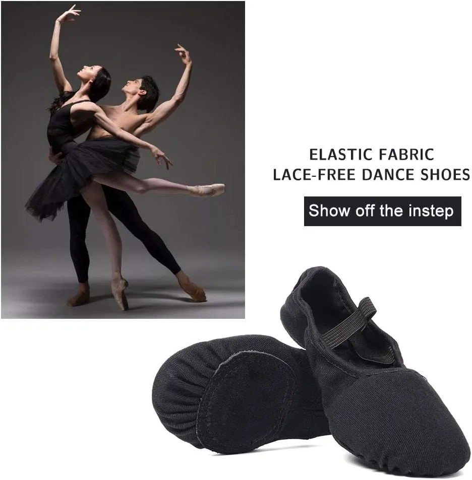 JUODVMP Stretch Canvas Ballet Shoes for Girls/Toddlers/Kids/Women Ballet Slippers Ballet Flats Yoga Dance Shoes,Model TJBL