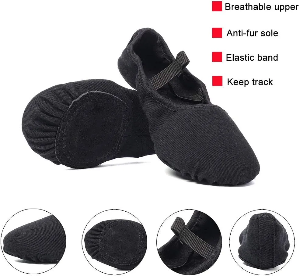 JUODVMP Stretch Canvas Ballet Shoes for Girls/Toddlers/Kids/Women Ballet Slippers Ballet Flats Yoga Dance Shoes,Model TJBL