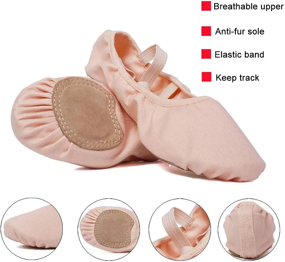 JUODVMP Stretch Canvas Ballet Shoes for Girls/Toddlers/Kids/Women Ballet Slippers Ballet Flats Yoga Dance Shoes,Model TJBL