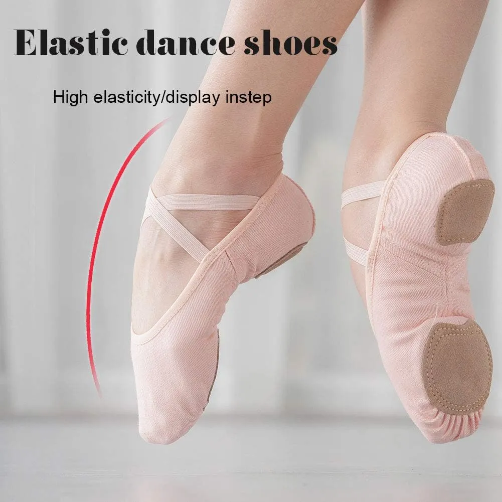 JUODVMP Stretch Canvas Ballet Shoes for Girls/Toddlers/Kids/Women Ballet Slippers Ballet Flats Yoga Dance Shoes,Model TJBL