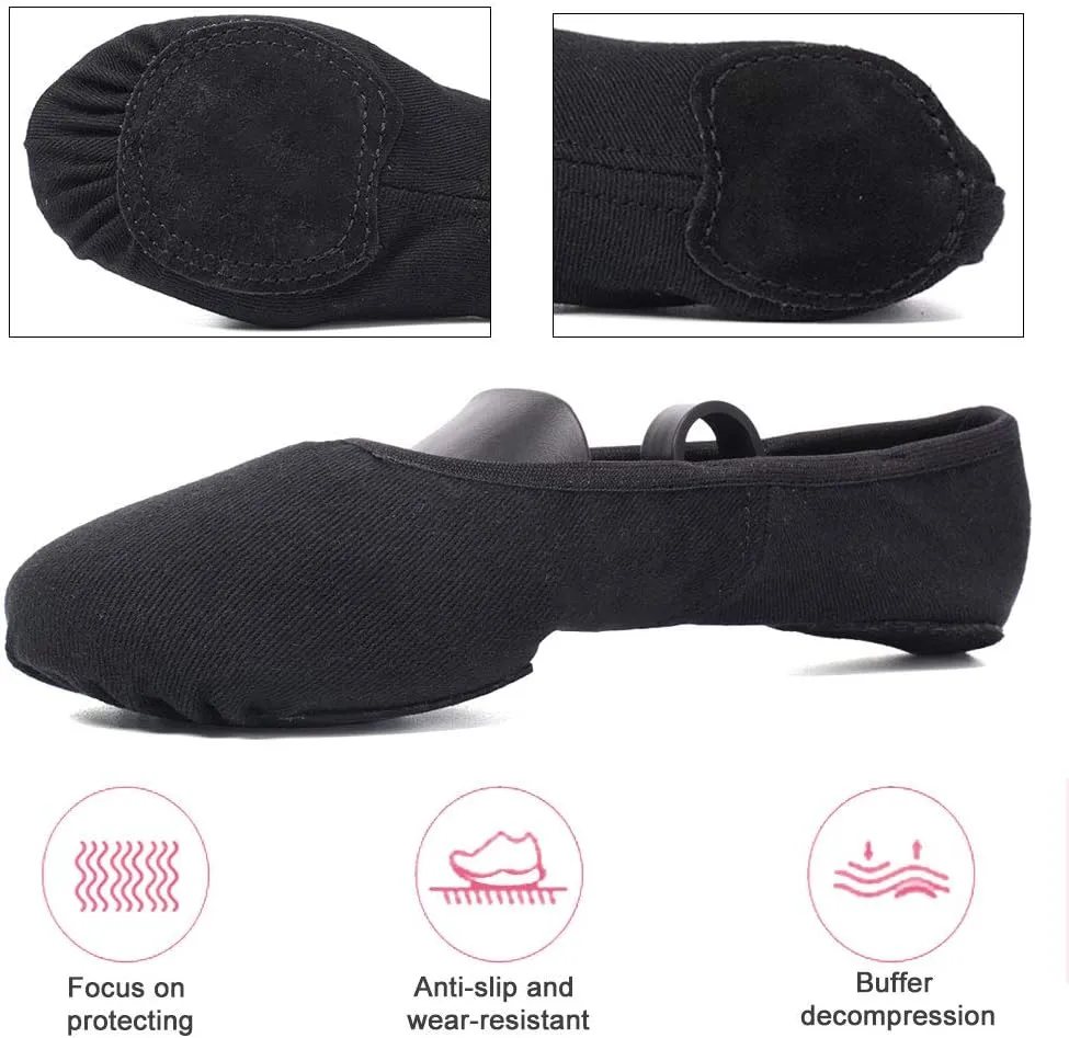 JUODVMP Stretch Canvas Ballet Shoes for Girls/Toddlers/Kids/Women Ballet Slippers Ballet Flats Yoga Dance Shoes,Model TJBL