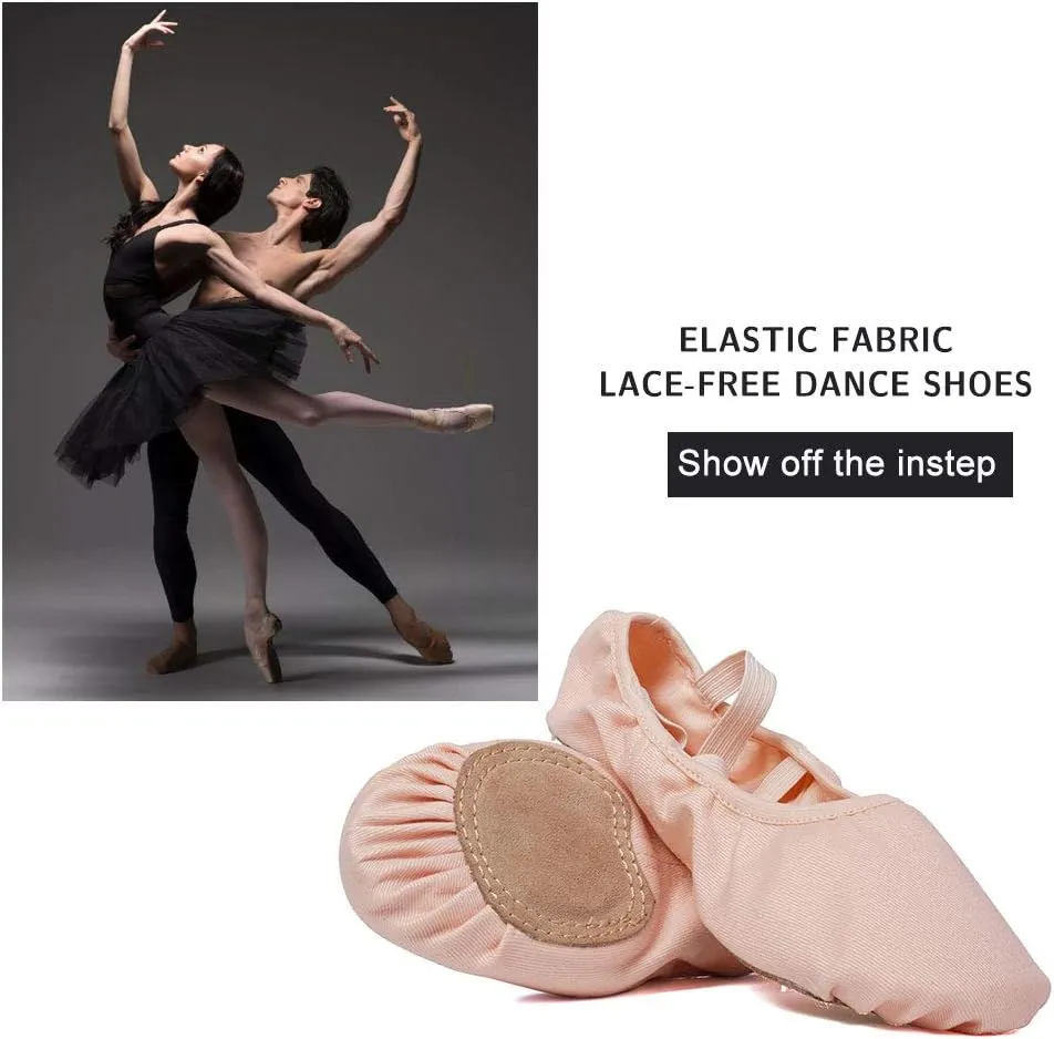 JUODVMP Stretch Canvas Ballet Shoes for Girls/Toddlers/Kids/Women Ballet Slippers Ballet Flats Yoga Dance Shoes,Model TJBL