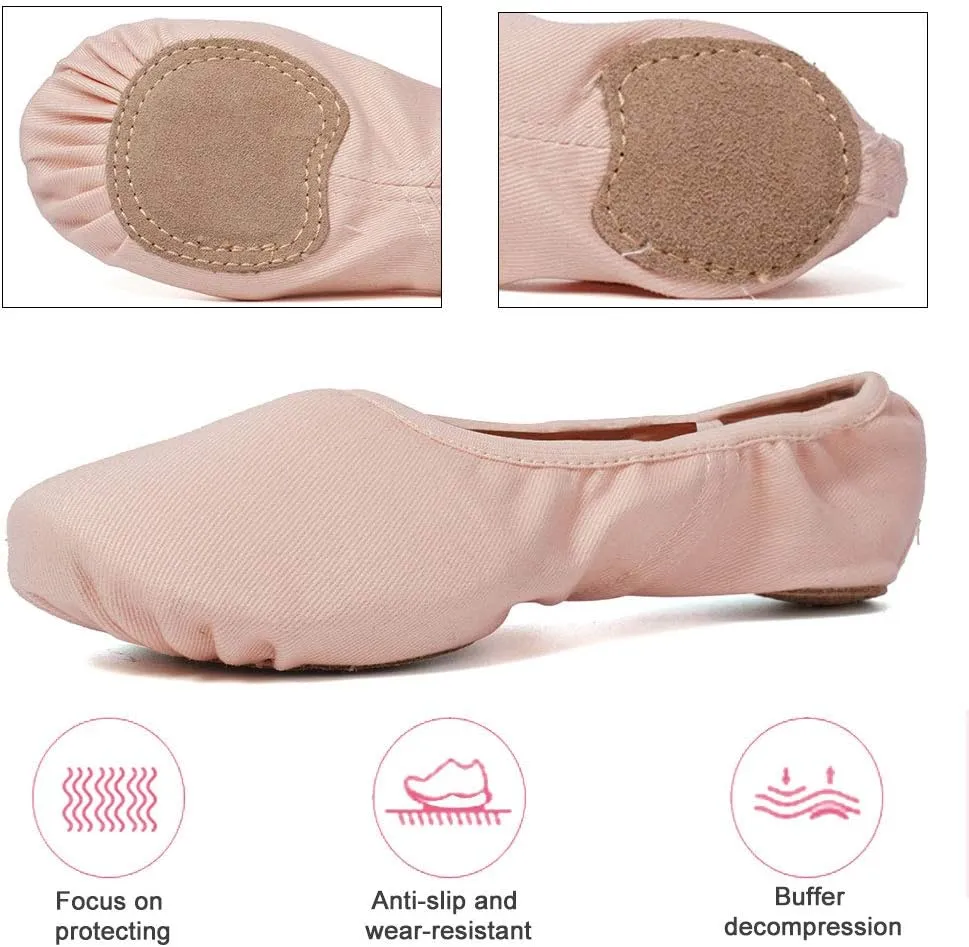 JUODVMP Stretch Canvas Ballet Shoes for Girls/Toddlers/Kids/Women Ballet Slippers Ballet Flats Yoga Dance Shoes,Model TJBL