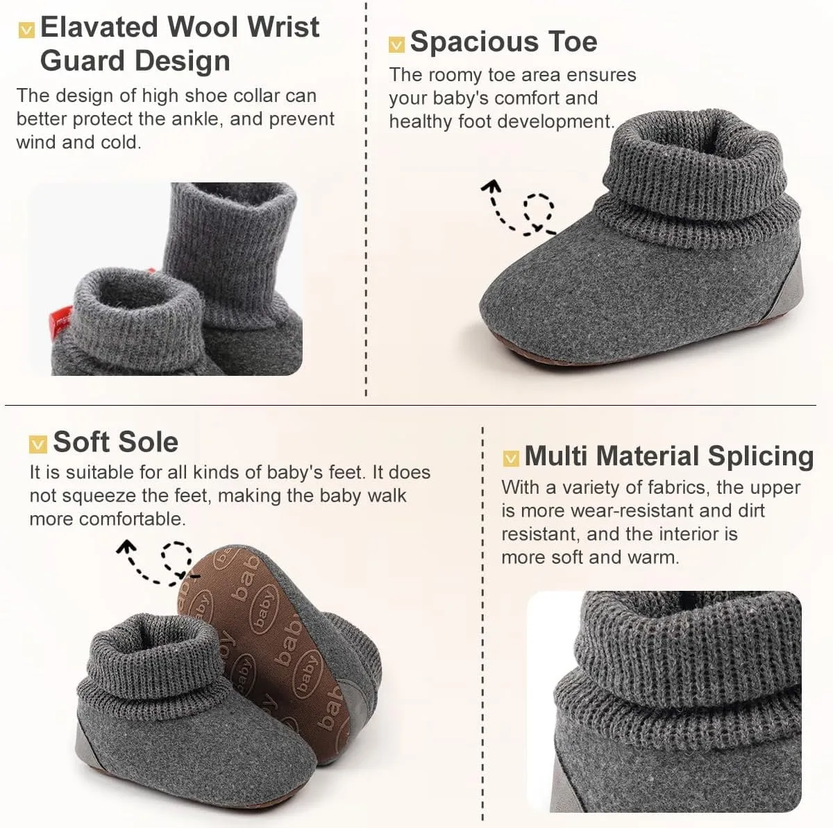 KIDSUN Newborn Infant Baby Boys Girls Fleece Booties Stay On Socks Soft Shoes Non Skid Winter Warm Christmas Slippers