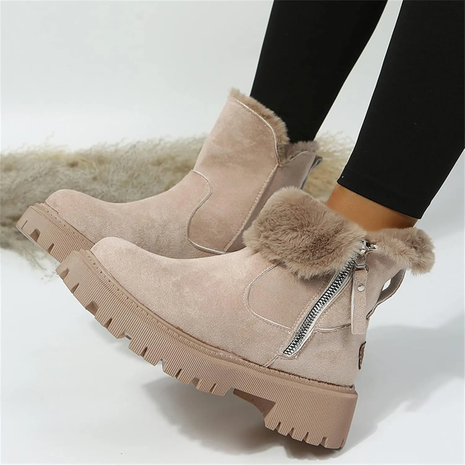 Ladmiple Winter Boots For Women Cute Snow Boots Warm Booties Fur Lined Anti-Slip Outdoor Slip On Comfort Ankle Booties
