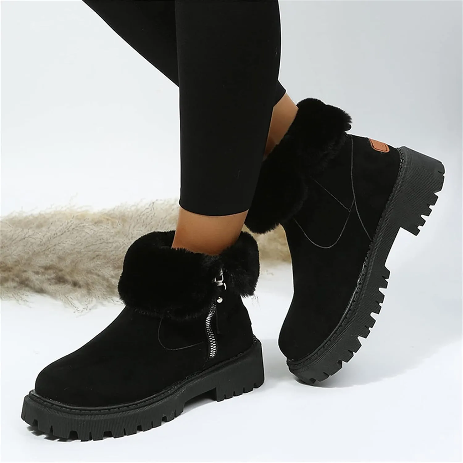 Ladmiple Winter Boots For Women Cute Snow Boots Warm Booties Fur Lined Anti-Slip Outdoor Slip On Comfort Ankle Booties
