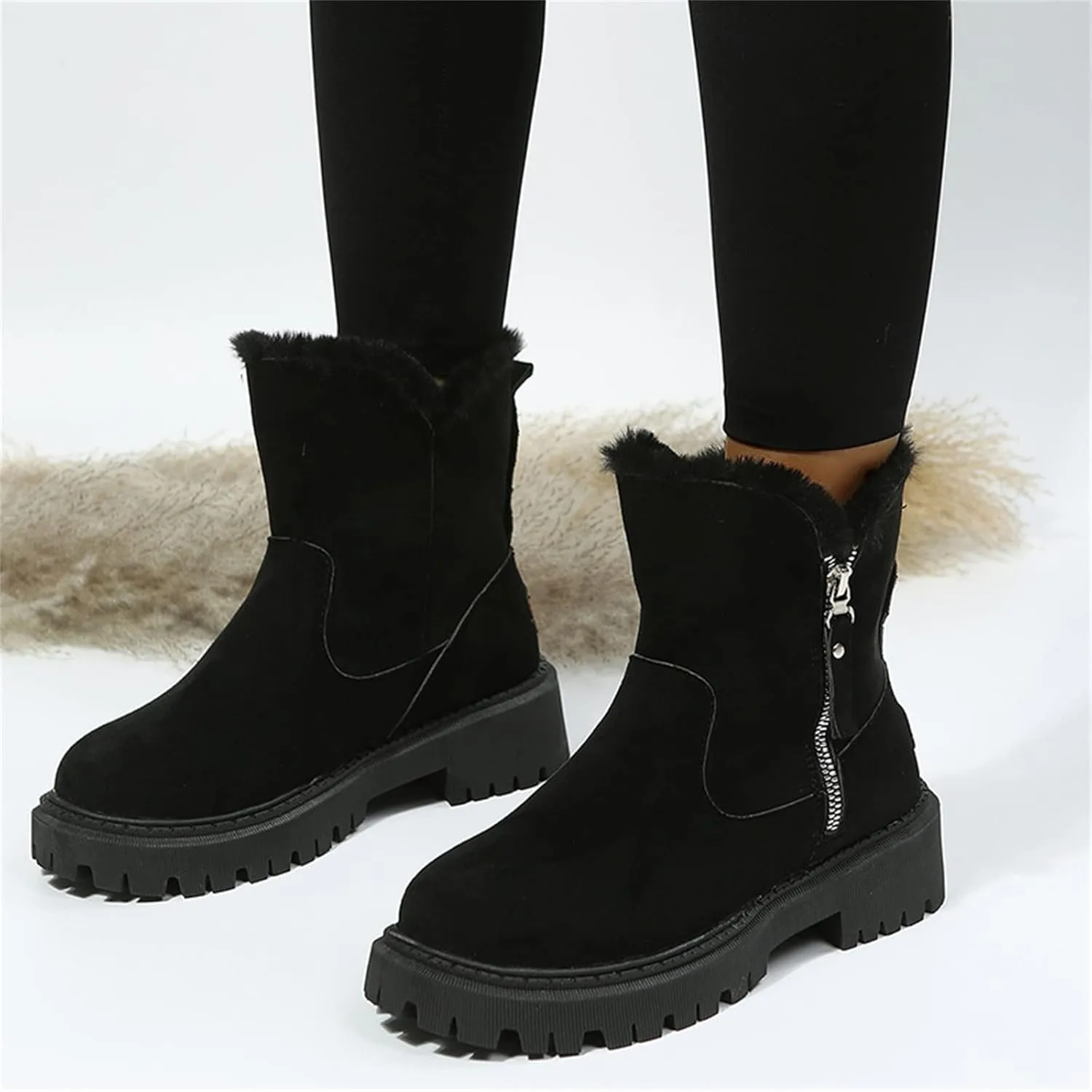 Ladmiple Winter Boots For Women Cute Snow Boots Warm Booties Fur Lined Anti-Slip Outdoor Slip On Comfort Ankle Booties