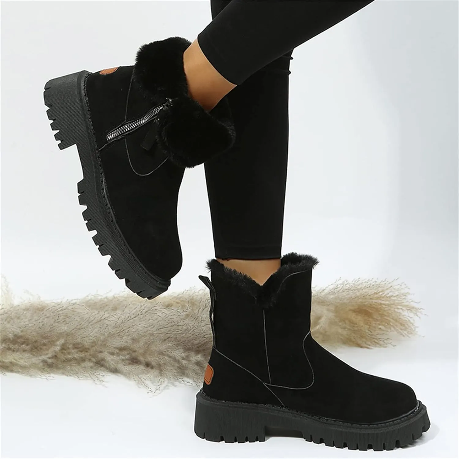Ladmiple Winter Boots For Women Cute Snow Boots Warm Booties Fur Lined Anti-Slip Outdoor Slip On Comfort Ankle Booties