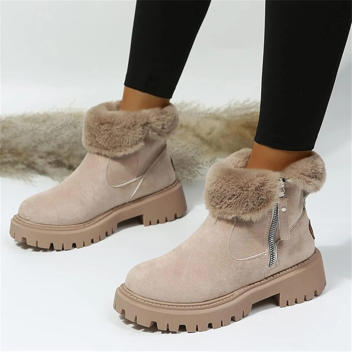 Ladmiple Winter Boots For Women Cute Snow Boots Warm Booties Fur Lined Anti-Slip Outdoor Slip On Comfort Ankle Booties