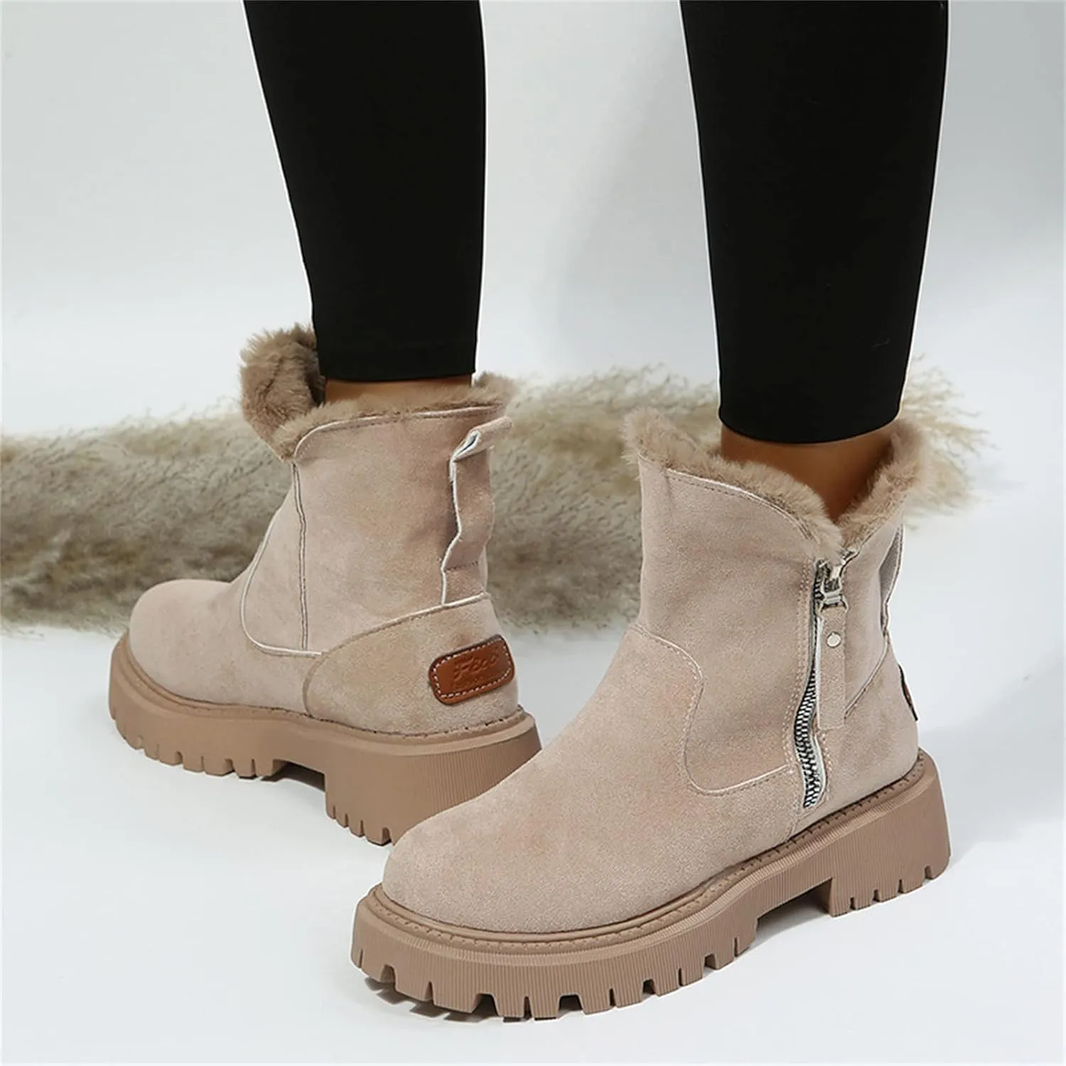 Ladmiple Winter Boots For Women Cute Snow Boots Warm Booties Fur Lined Anti-Slip Outdoor Slip On Comfort Ankle Booties