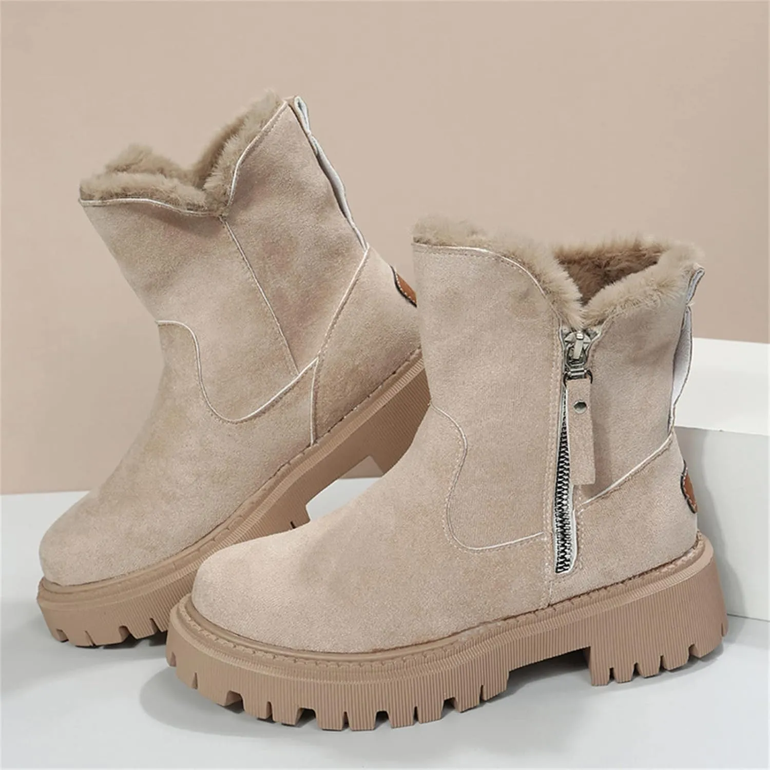 Ladmiple Winter Boots For Women Cute Snow Boots Warm Booties Fur Lined Anti-Slip Outdoor Slip On Comfort Ankle Booties