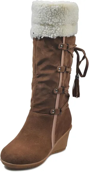 Ladmiple Winter Boots For Women Tall Mid Calf Warm Snow Boots Fashion Fur Lined Thickening Outdoor Comfort Walking Shoes