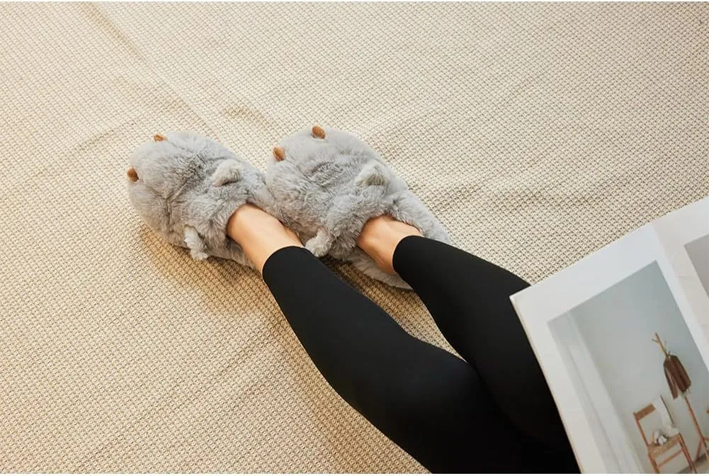 LEMZONE Fuzzy Animal Slippers for Women Cute Warm Furry Bear Paw Funny House Slippers with Non-skid Bottoms