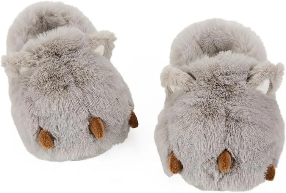 LEMZONE Fuzzy Animal Slippers for Women Cute Warm Furry Bear Paw Funny House Slippers with Non-skid Bottoms