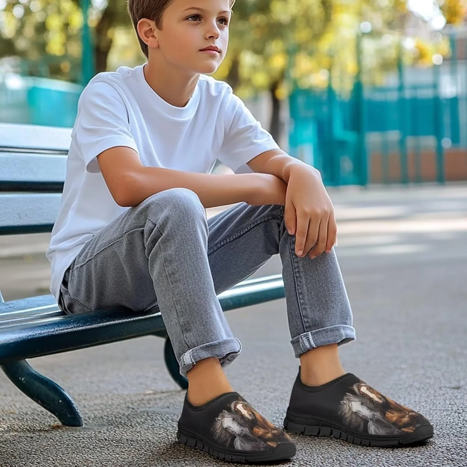 Low Cut Horse Print Running Shoes for Boys and Girls Comfortable Casual Sneakers Laceless Walking Shoes