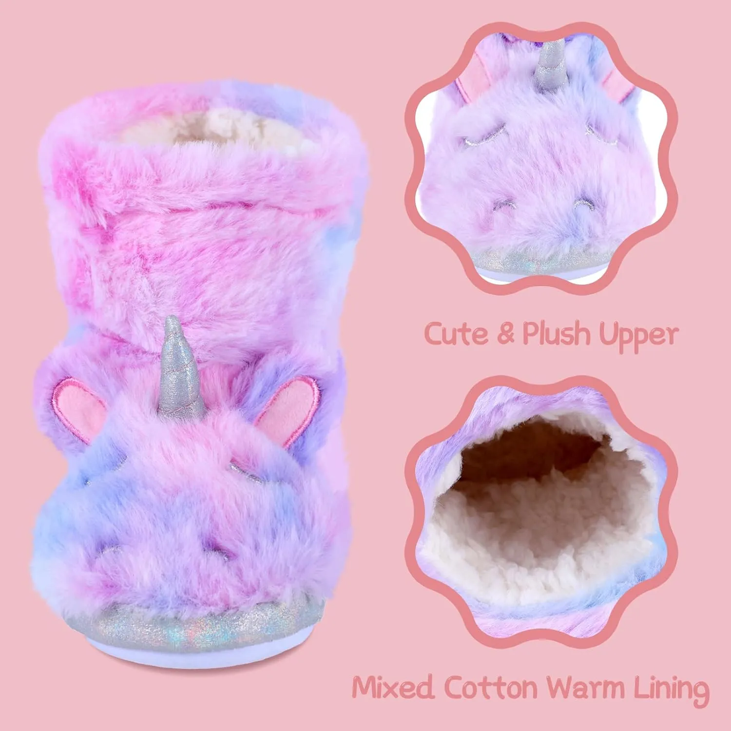 MEJORMEN Girls Unicorn House Slippers Cozy Plush Anti-Skid Indoor Outdoor House Shoes for Toddler Kid