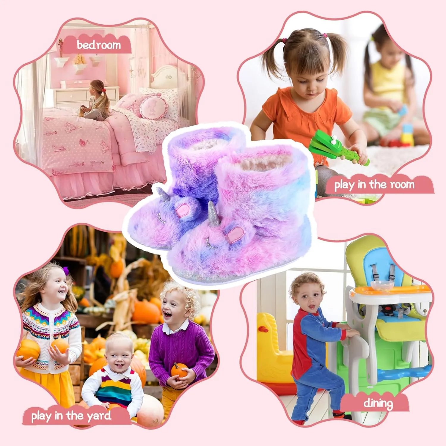 MEJORMEN Girls Unicorn House Slippers Cozy Plush Anti-Skid Indoor Outdoor House Shoes for Toddler Kid