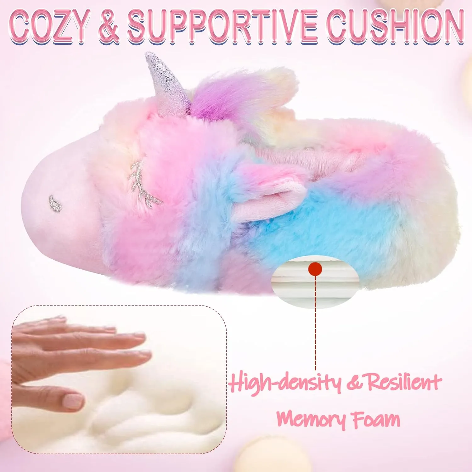 MEJORMEN Girls Unicorn House Slippers Cozy Plush Anti-Skid Indoor Outdoor House Shoes for Toddler Kid