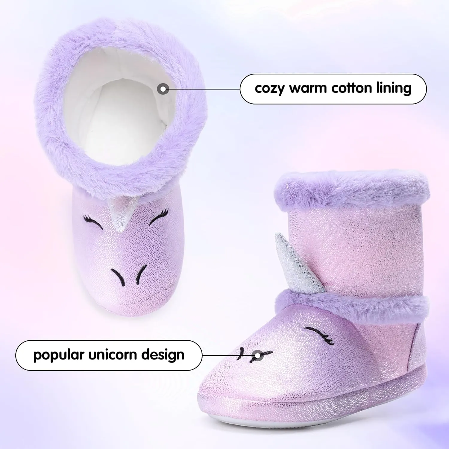 MEJORMEN Girls Unicorn House Slippers Cozy Plush Anti-Skid Indoor Outdoor House Shoes for Toddler Kid