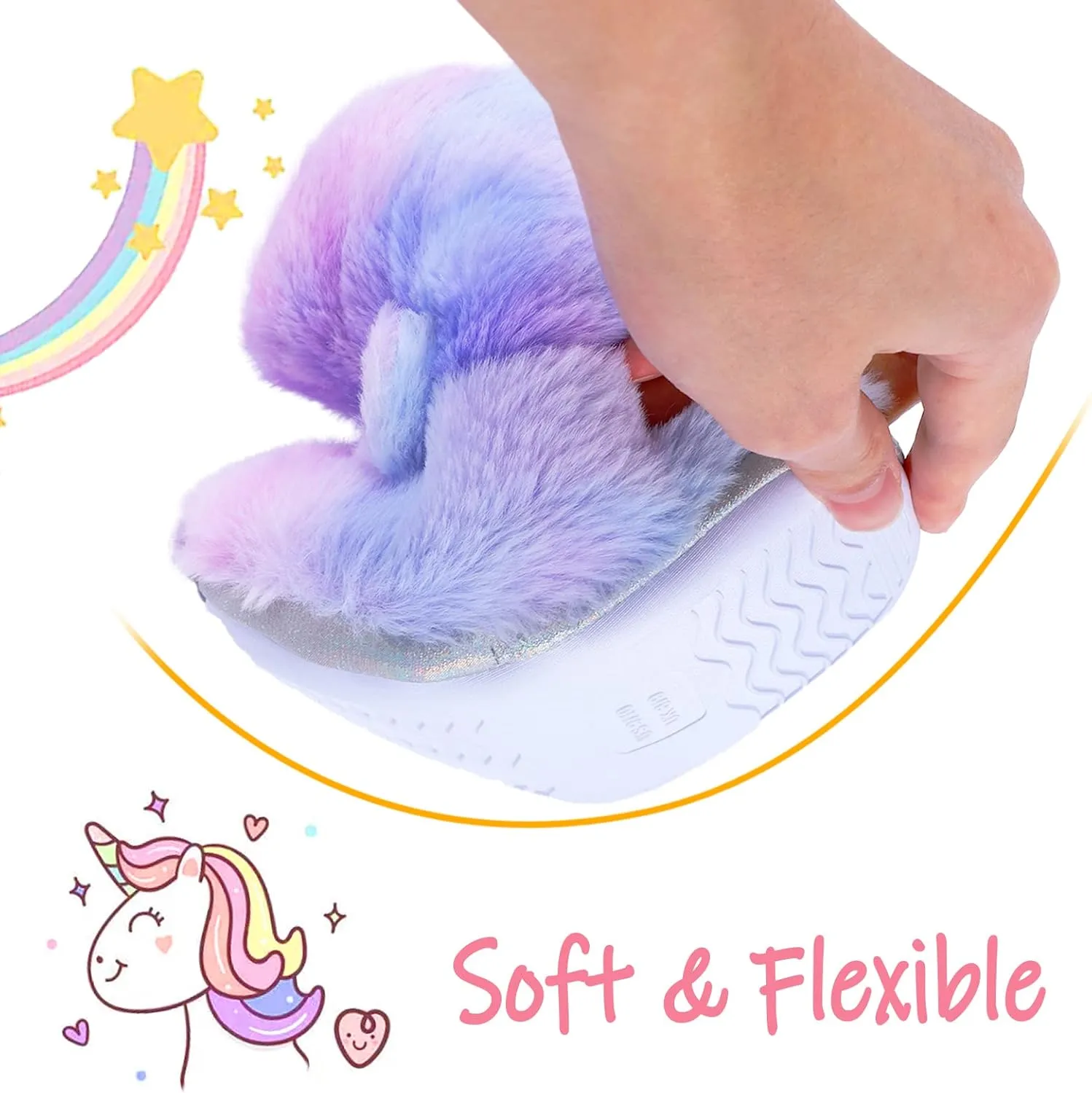 MEJORMEN Girls Unicorn House Slippers Cozy Plush Anti-Skid Indoor Outdoor House Shoes for Toddler Kid