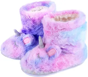 MEJORMEN Girls Unicorn House Slippers Cozy Plush Anti-Skid Indoor Outdoor House Shoes for Toddler Kid