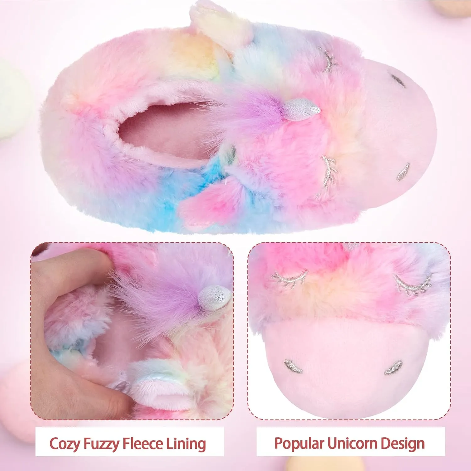 MEJORMEN Girls Unicorn House Slippers Cozy Plush Anti-Skid Indoor Outdoor House Shoes for Toddler Kid