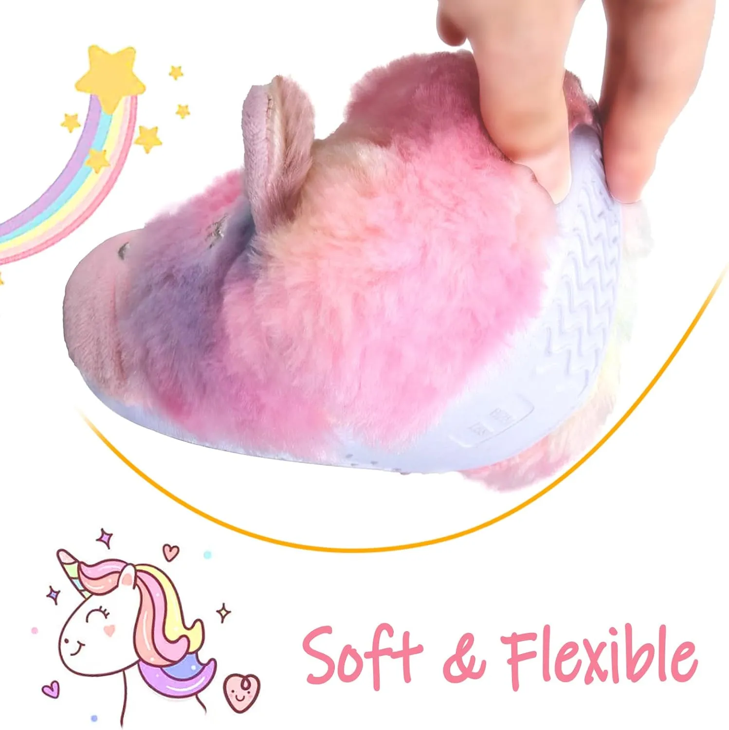 MEJORMEN Girls Unicorn House Slippers Cozy Plush Anti-Skid Indoor Outdoor House Shoes for Toddler Kid