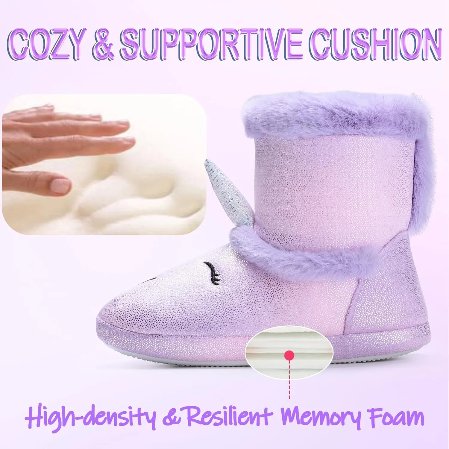 MEJORMEN Girls Unicorn House Slippers Cozy Plush Anti-Skid Indoor Outdoor House Shoes for Toddler Kid