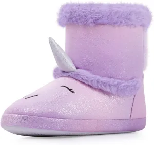 MEJORMEN Girls Unicorn House Slippers Cozy Plush Anti-Skid Indoor Outdoor House Shoes for Toddler Kid