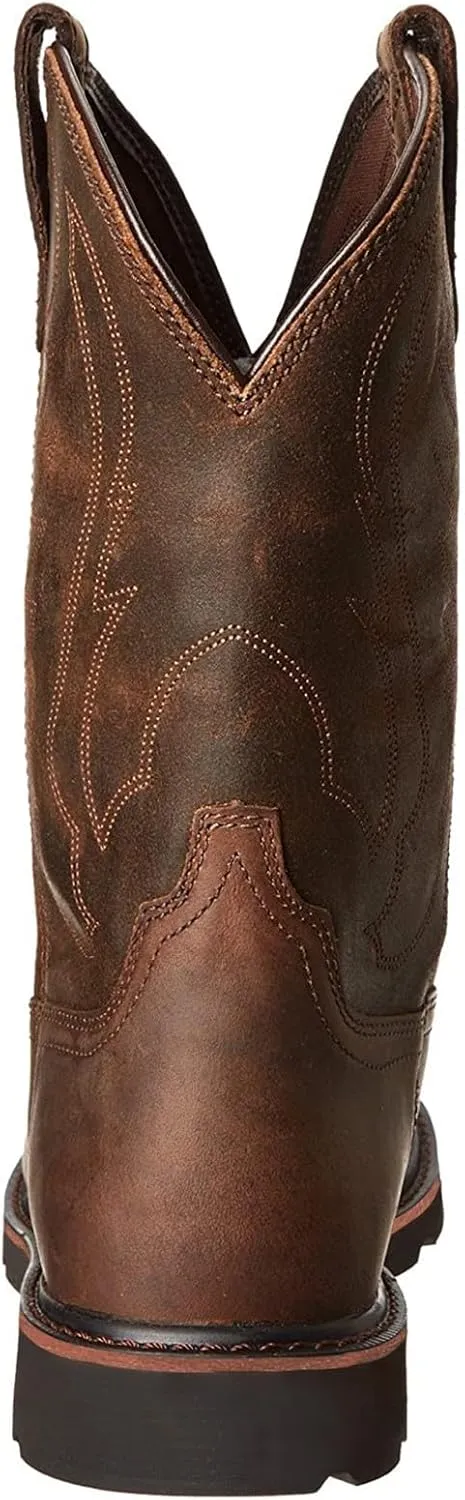 Mens Cowboy Boots: Square Toe, Embroidered, Wide Calf, Slip On, Brown Leather, Western, Winter Boots (7.5-13 US, 38-48 EU)