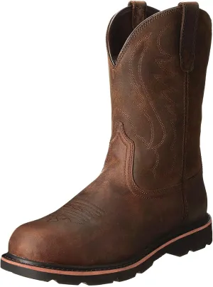 Mens Cowboy Boots: Square Toe, Embroidered, Wide Calf, Slip On, Brown Leather, Western, Winter Boots (7.5-13 US, 38-48 EU)
