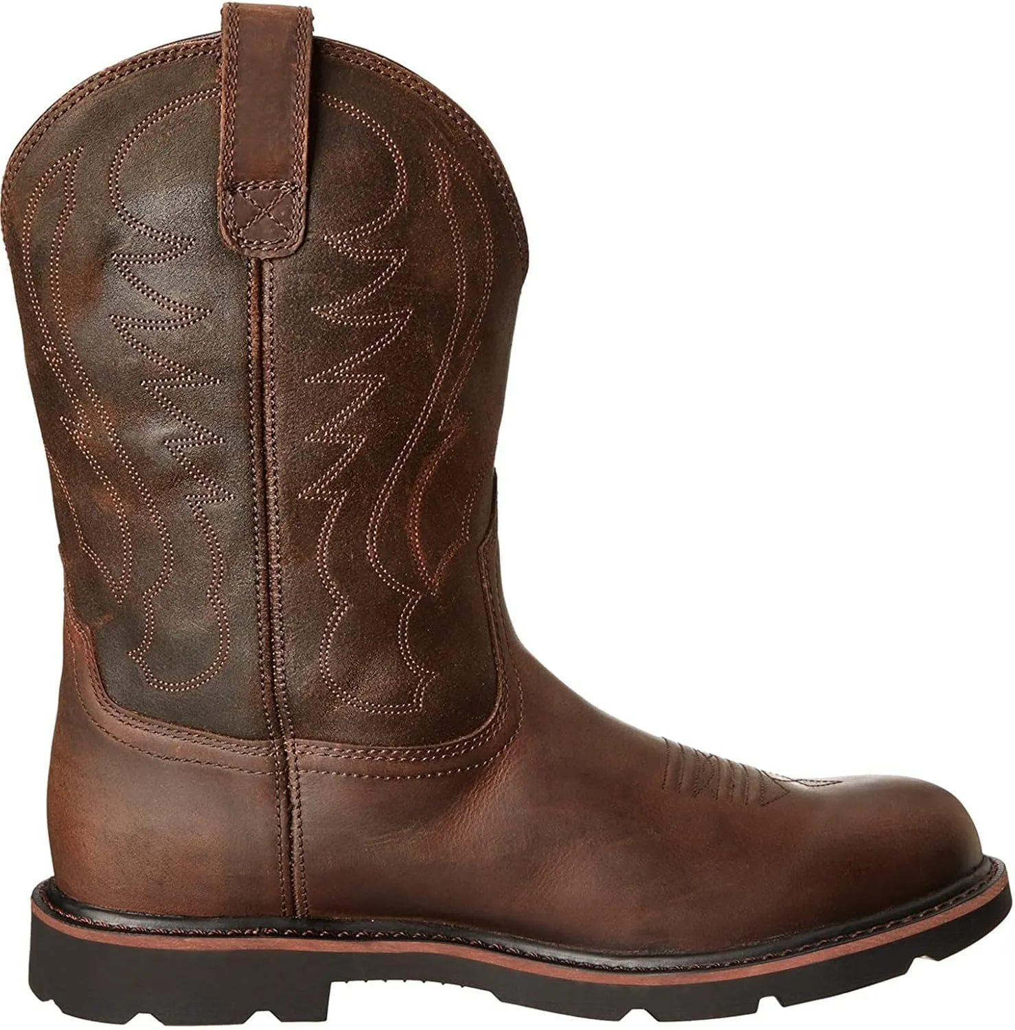 Mens Cowboy Boots: Square Toe, Embroidered, Wide Calf, Slip On, Brown Leather, Western, Winter Boots (7.5-13 US, 38-48 EU)