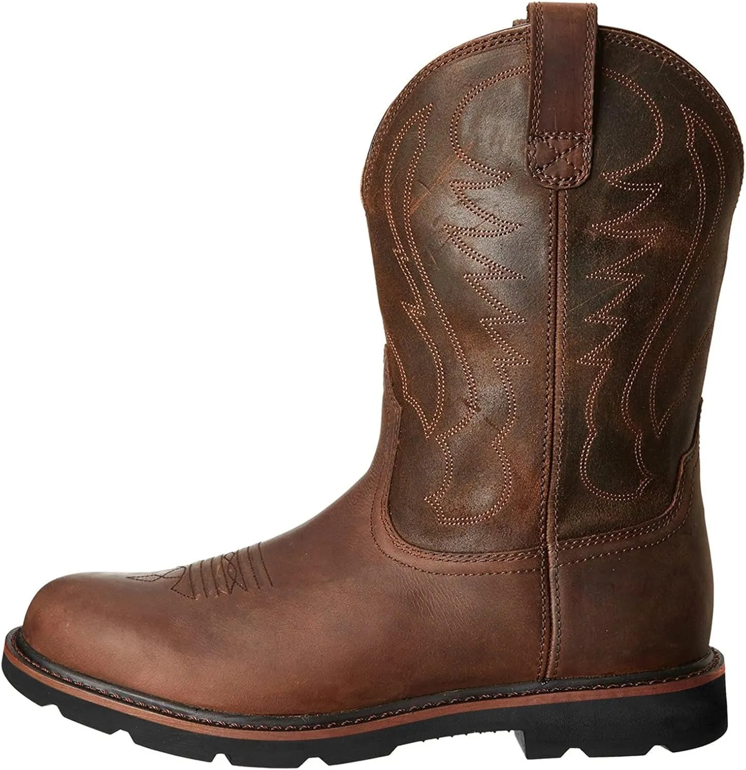 Mens Cowboy Boots: Square Toe, Embroidered, Wide Calf, Slip On, Brown Leather, Western, Winter Boots (7.5-13 US, 38-48 EU)