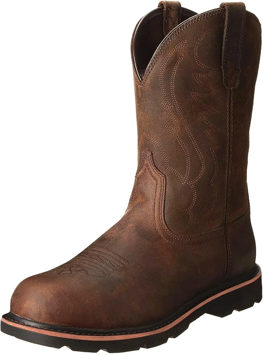 Mens Cowboy Boots: Square Toe, Embroidered, Wide Calf, Slip On, Brown Leather, Western, Winter Boots (7.5-13 US, 38-48 EU)
