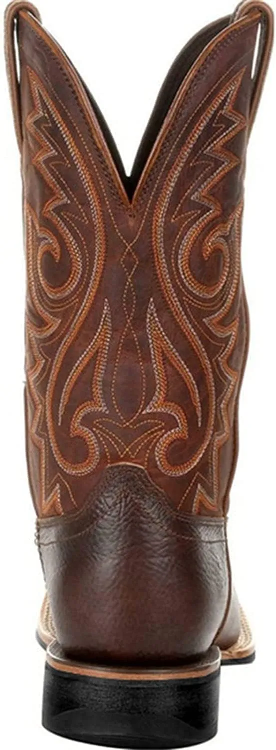 Men's Cowboy Boots,Men's Fashion High Tube Embroidery Retro Leather Boots Wide-head Western Cowboy Boots Middle Tube Thick Boots